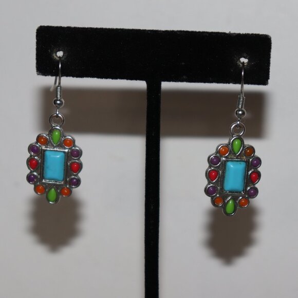 🌈 Silver & Colorful Statement Earrings – 1.75" - Picture 1 of 4